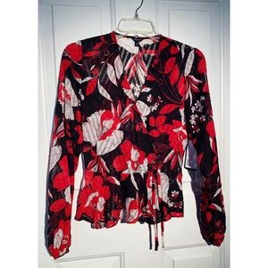 Red Floral Guess Blouse, Sz XS